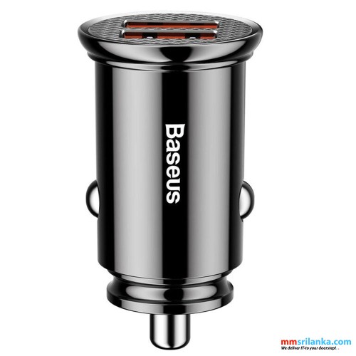 Baseus Circular Plastic A+A 30W Dual QC3.0 Quick Car Charger Black